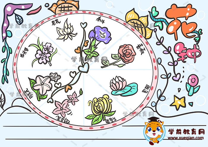 有关花钟的手抄报作品绘制步骤，如何画漂亮简单的花钟手抄报