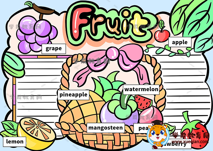 三年级水果英语手抄报优秀作品图片，英语版水果手抄报文案怎样写