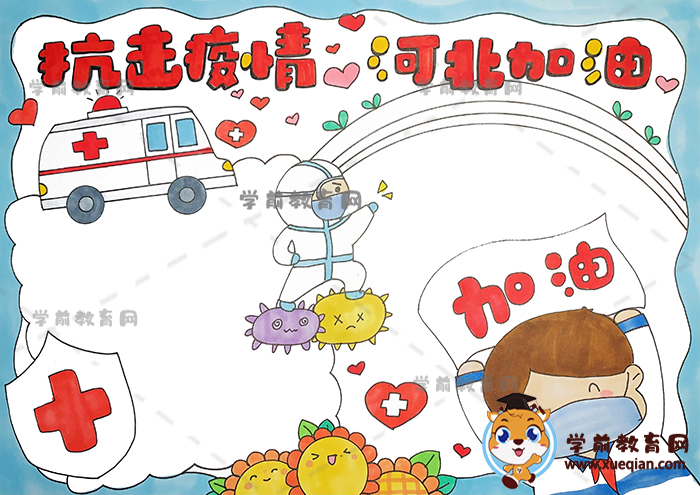 抗击疫情河北加油手抄报