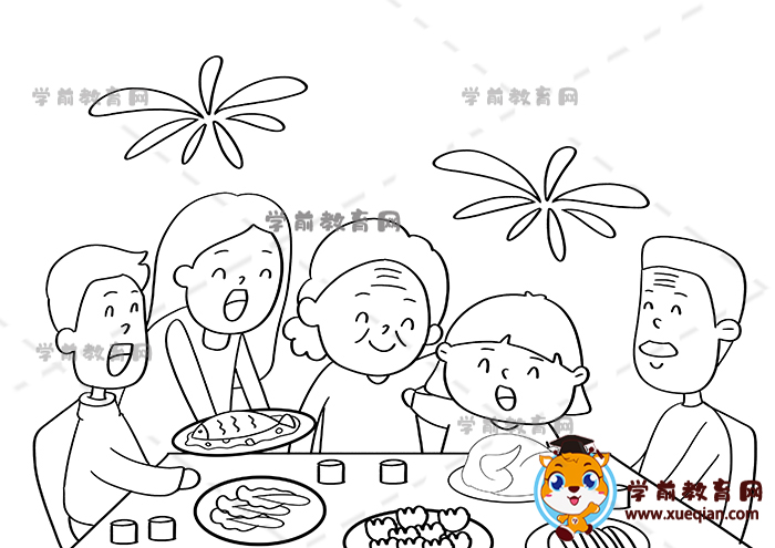 一家团圆儿童画