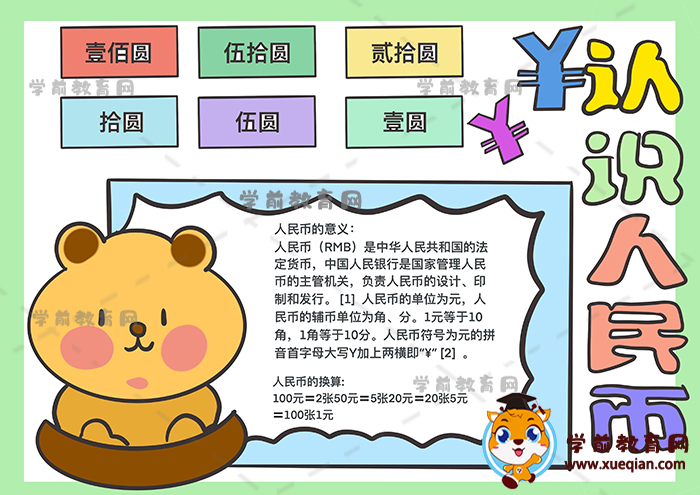 认识人民币手抄报