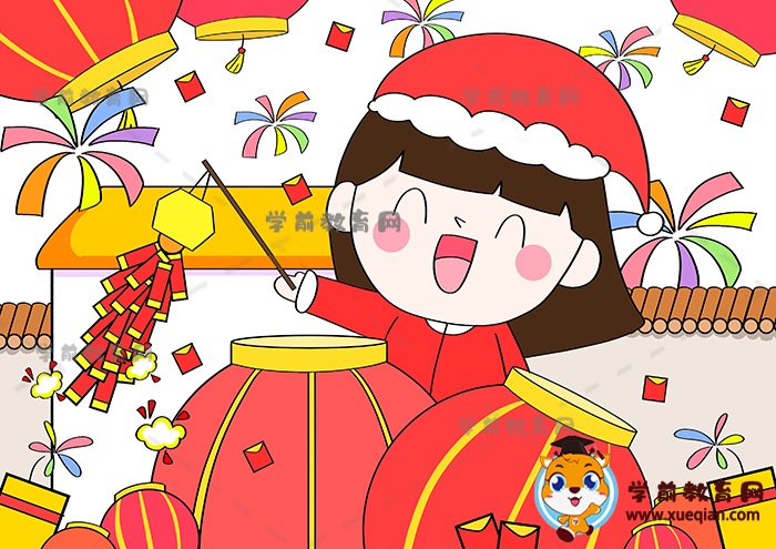 春节元旦主题的儿童画怎么画更好看,庆元旦迎新年绘画一等奖作品模板
