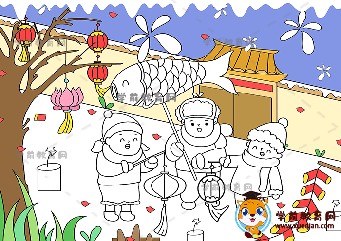 热闹的春节绘画儿童画图片