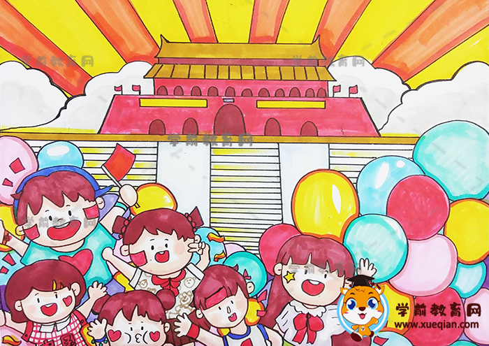 小学生欢度国庆儿童画一等奖作品图片，关于国庆节的绘画怎么画更简单